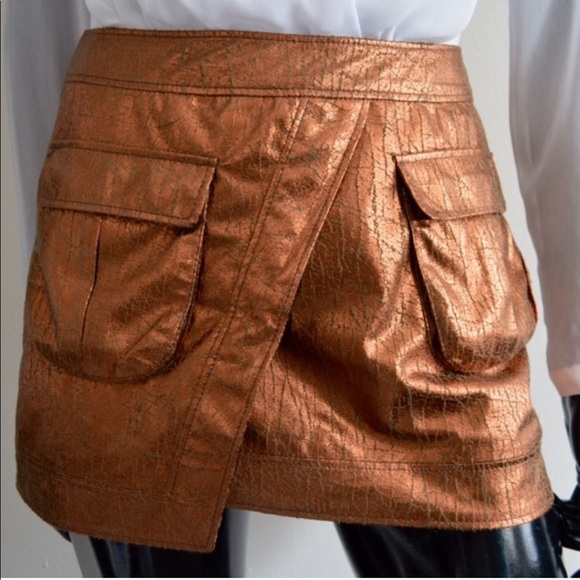 H&M Bonze Crackled Metallic Flap Mini Skirt - Picture 1 of 7